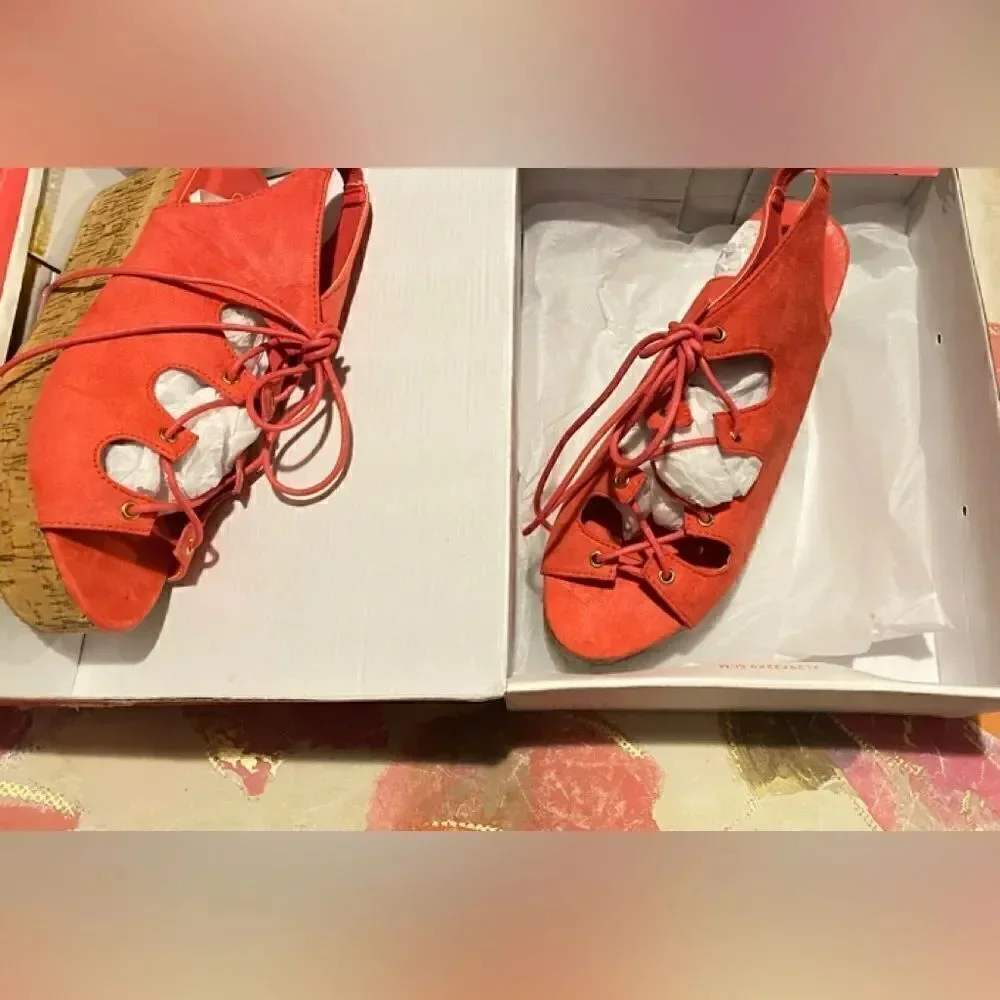 💥Natural Breeze Fuchia suede Tia  platform sandals size:8